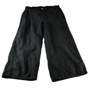 JJill Love Linen Wide Leg Crop Pants 100% Linen Black Medium Petite